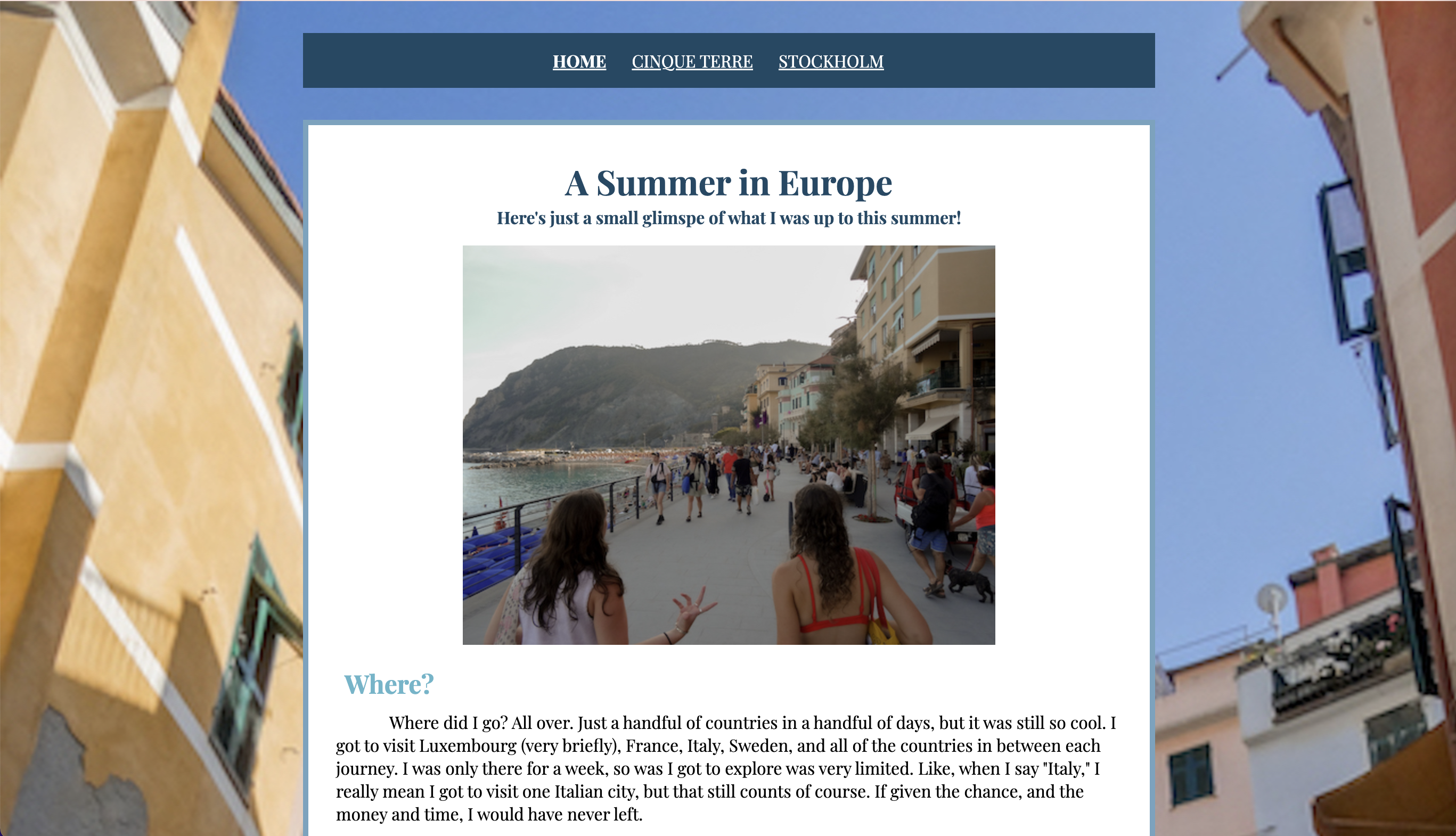 Screenshot of Project One website for Web Development class