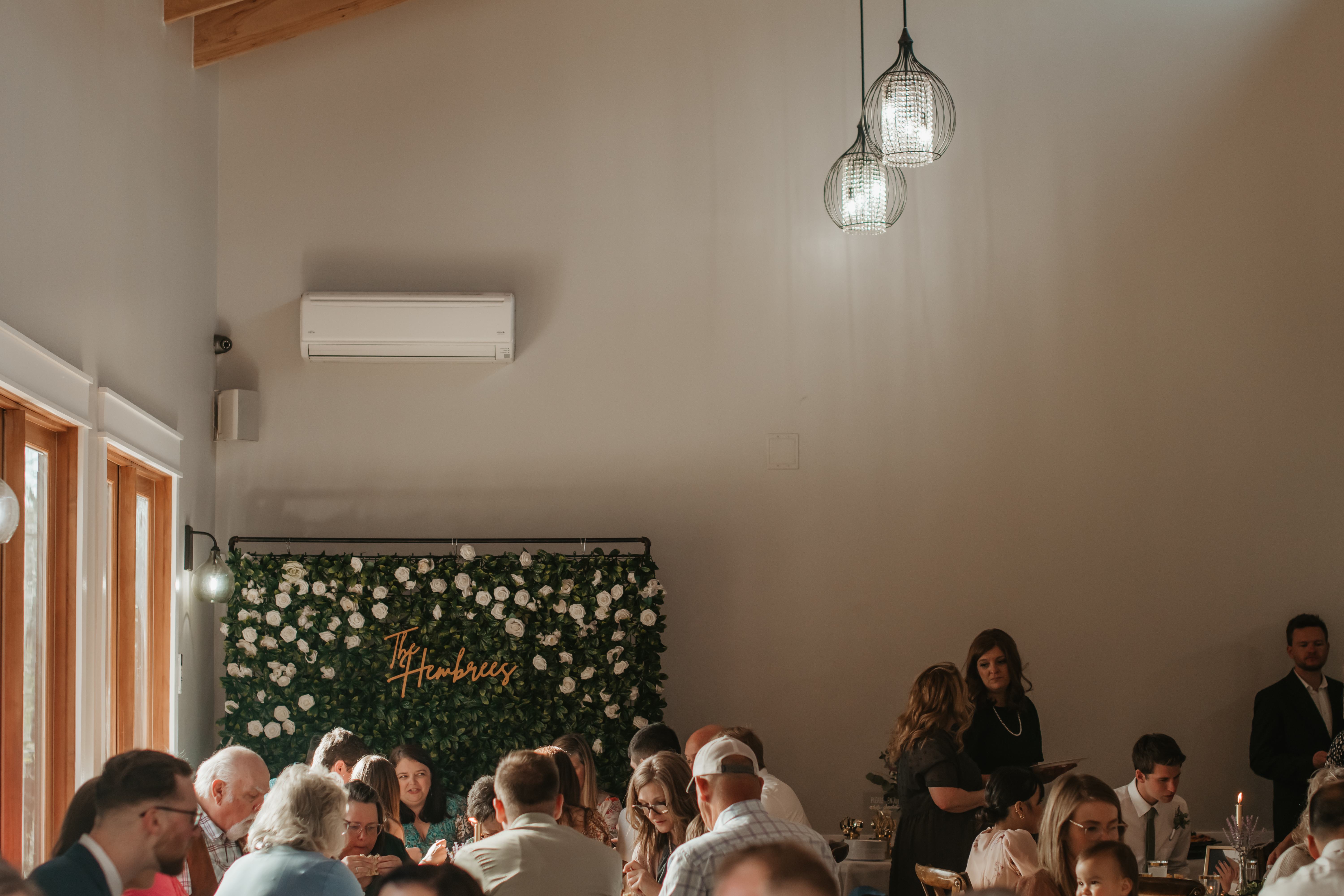 a high view of a wedding venue filled with guests